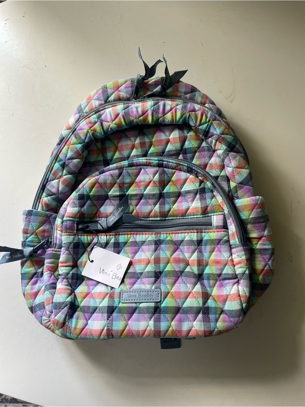 Vera Bradley Quilted Backpack in Pastel Multicolor Geometric Print